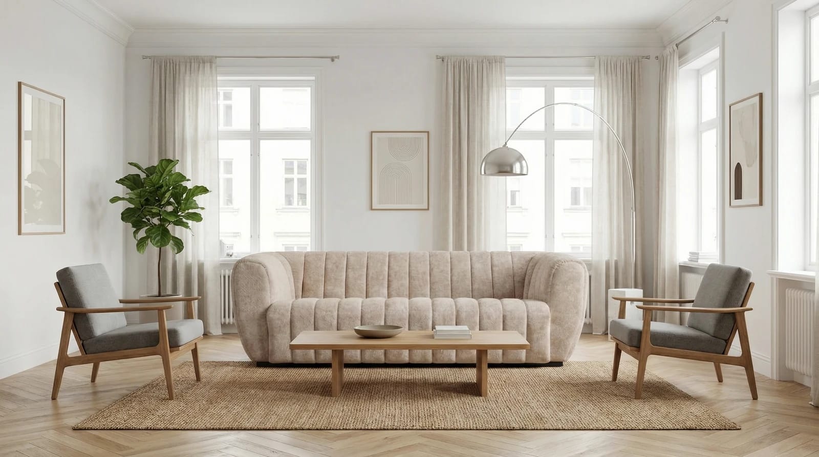 The same cream sofa in an AI-generated scandinavian interior