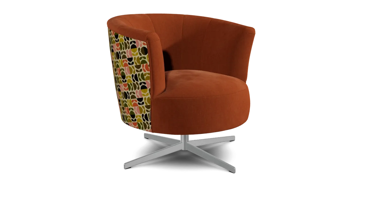 A Lily swivel chair with a plain seat and a patterned outer back, rendered in OV25