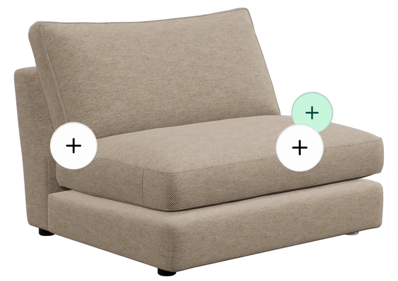 A modular sofa being assembled in the OV25 configurator